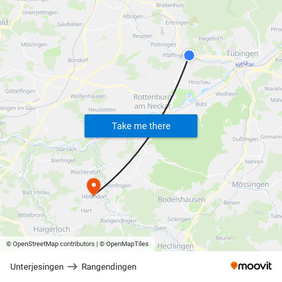 Unterjesingen to Rangendingen map