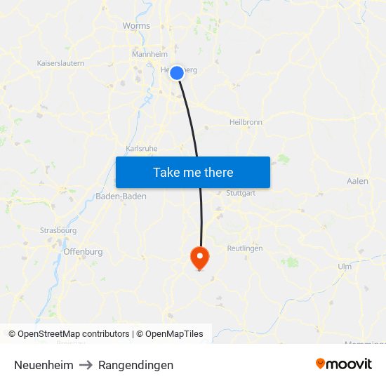 Neuenheim to Rangendingen map