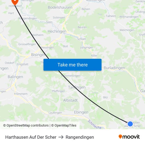 Harthausen Auf Der Scher to Rangendingen map