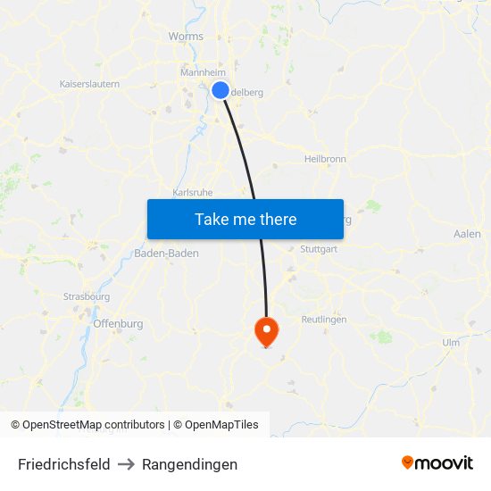 Friedrichsfeld to Rangendingen map