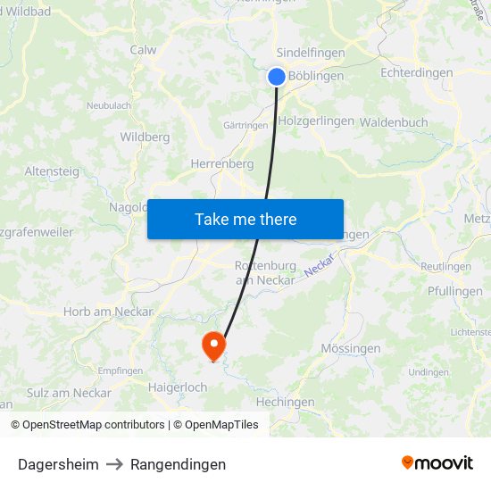 Dagersheim to Rangendingen map