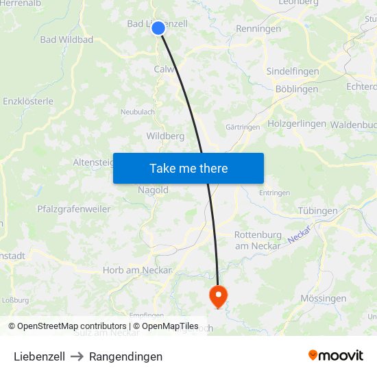 Liebenzell to Rangendingen map