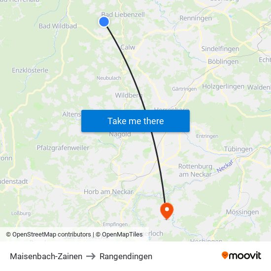 Maisenbach-Zainen to Rangendingen map