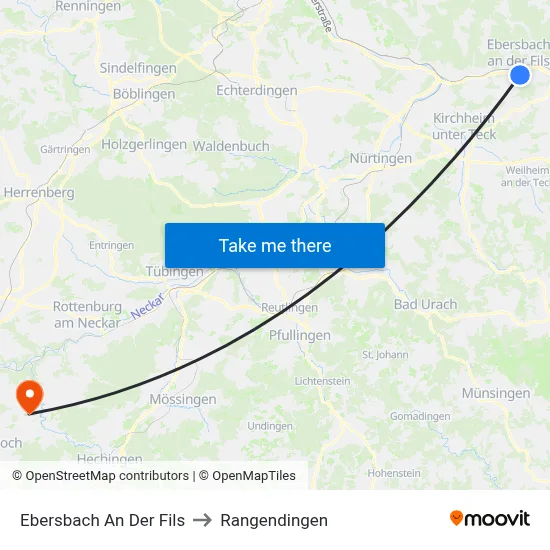 Ebersbach An Der Fils to Rangendingen map
