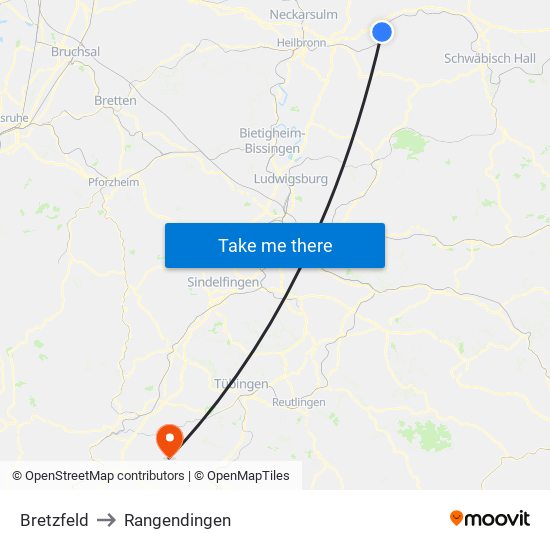 Bretzfeld to Rangendingen map