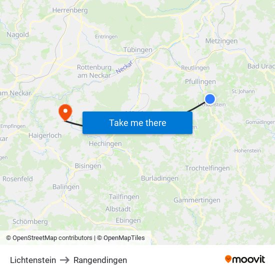 Lichtenstein to Rangendingen map
