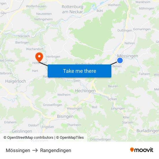 Mössingen to Rangendingen map