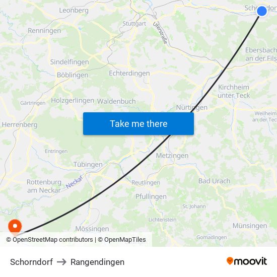 Schorndorf to Rangendingen map