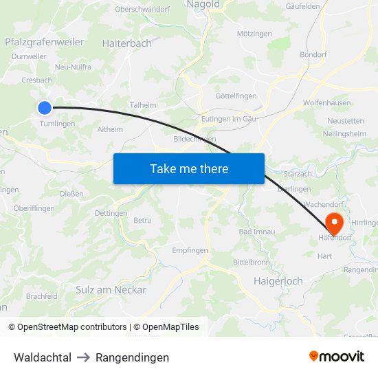 Waldachtal to Rangendingen map