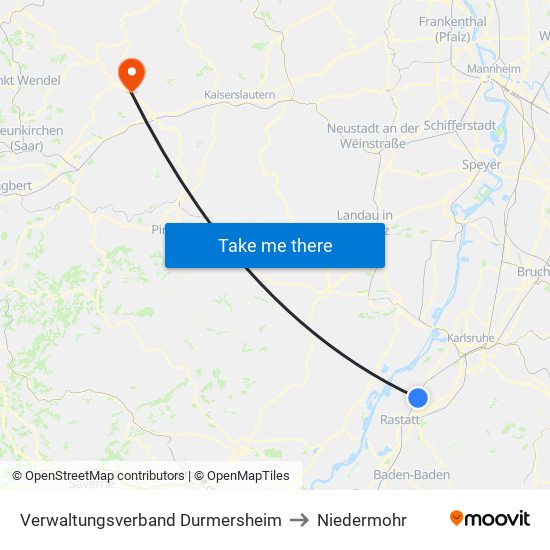 Verwaltungsverband Durmersheim to Niedermohr map
