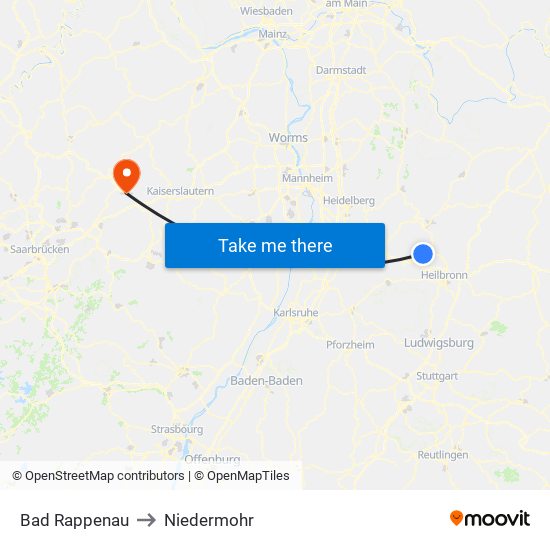 Bad Rappenau to Niedermohr map