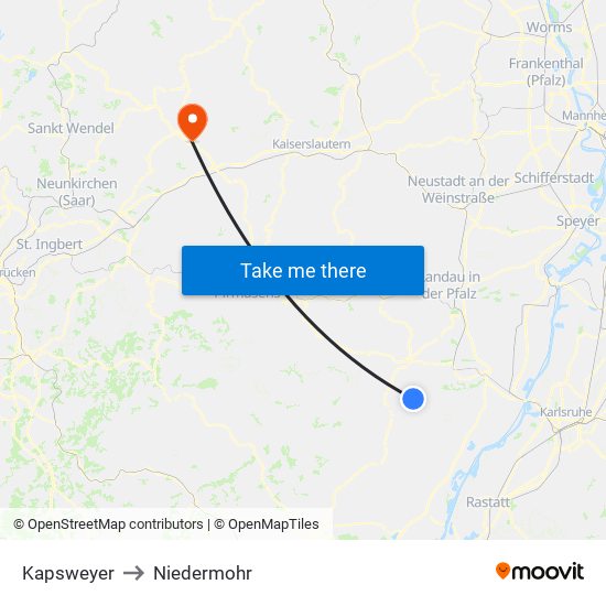 Kapsweyer to Niedermohr map