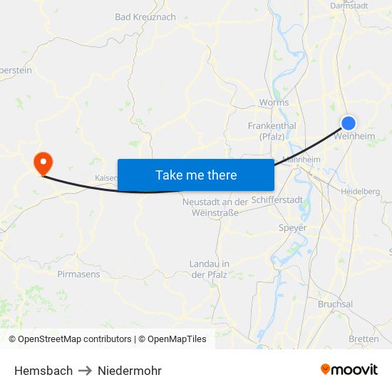 Hemsbach to Niedermohr map