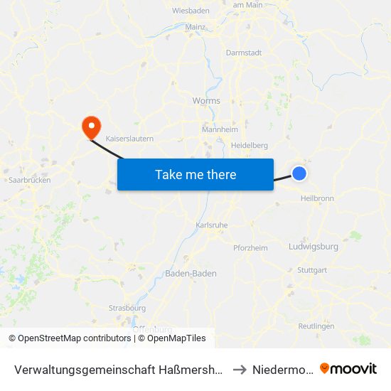 Verwaltungsgemeinschaft Haßmersheim to Niedermohr map