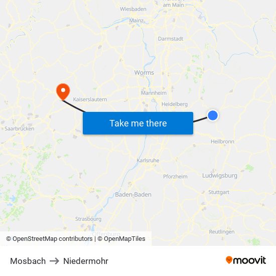 Mosbach to Niedermohr map