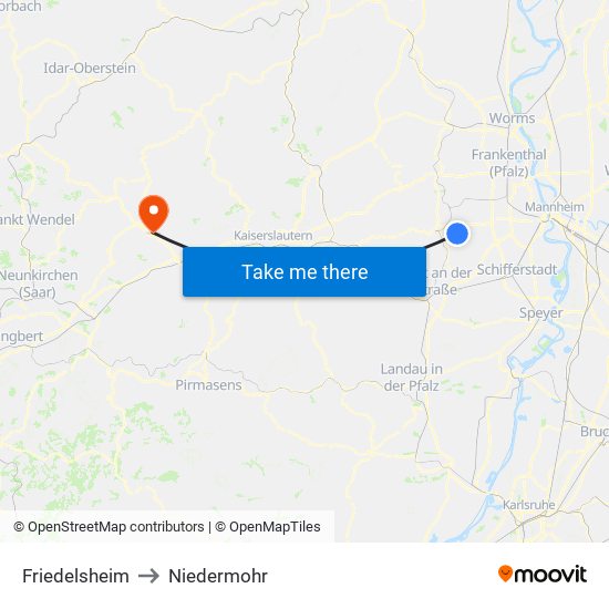 Friedelsheim to Niedermohr map