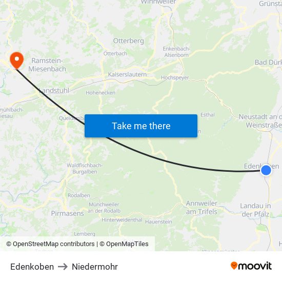 Edenkoben to Niedermohr map