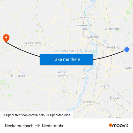 Neckarsteinach to Niedermohr map