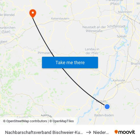 Nachbarschaftsverband Bischweier-Kuppenheim to Niedermohr map