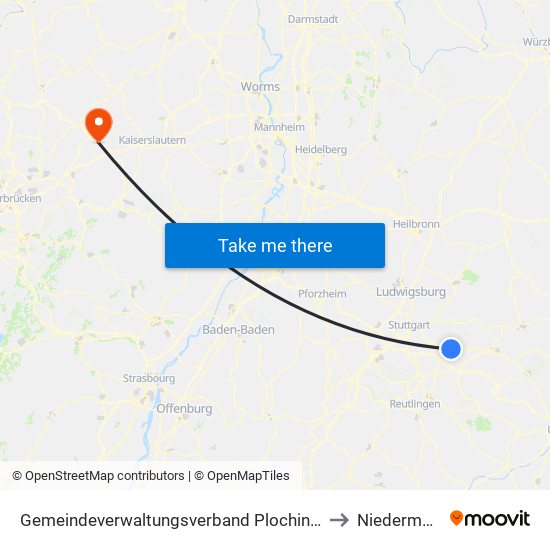 Gemeindeverwaltungsverband Plochingen to Niedermohr map