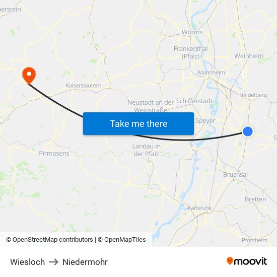 Wiesloch to Niedermohr map