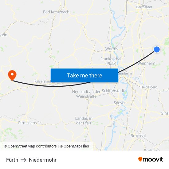 Fürth to Niedermohr map