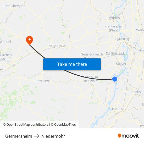 Germersheim to Niedermohr map