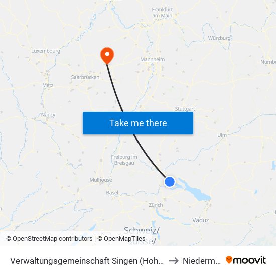 Verwaltungsgemeinschaft Singen (Hohentwiel) to Niedermohr map