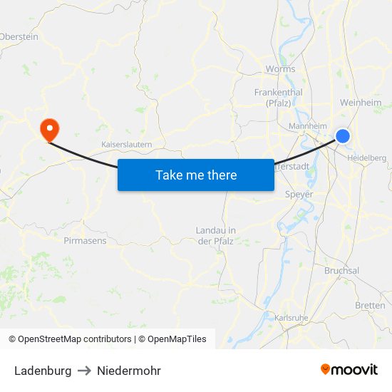 Ladenburg to Niedermohr map