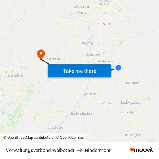Verwaltungsverband Waibstadt to Niedermohr map