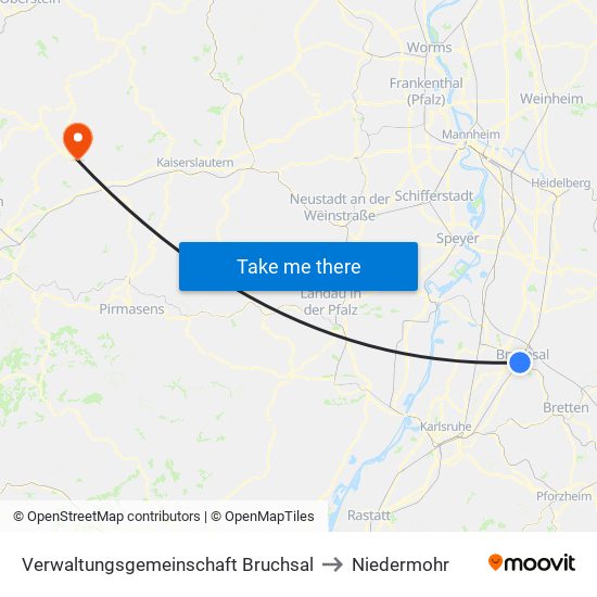 Verwaltungsgemeinschaft Bruchsal to Niedermohr map