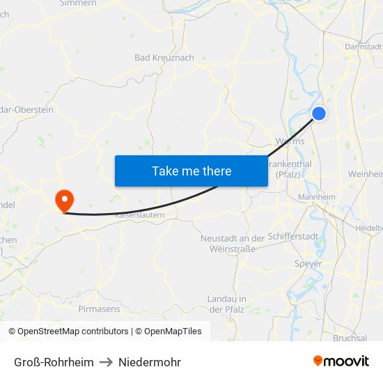 Groß-Rohrheim to Niedermohr map