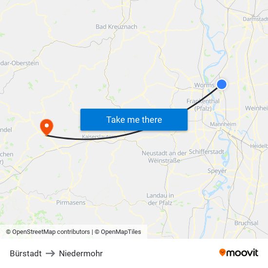 Bürstadt to Niedermohr map
