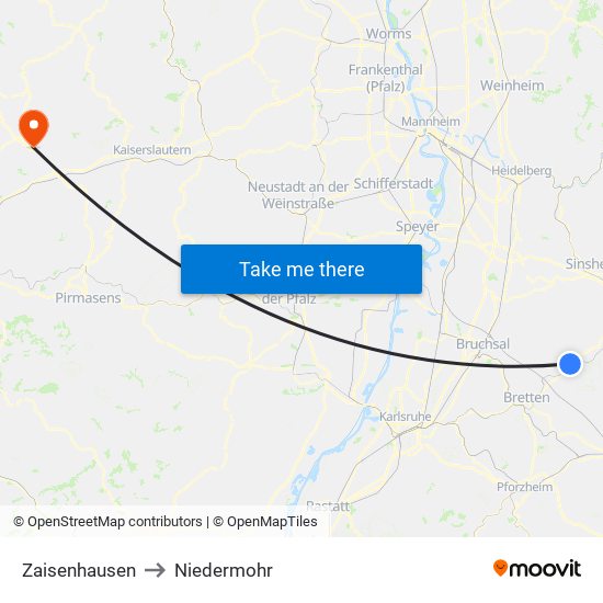 Zaisenhausen to Niedermohr map