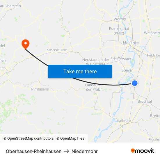 Oberhausen-Rheinhausen to Niedermohr map