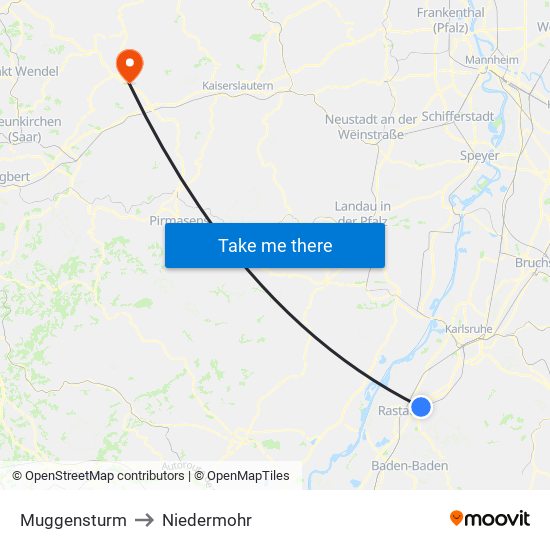 Muggensturm to Niedermohr map