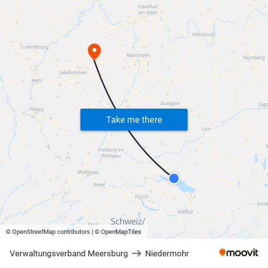 Verwaltungsverband Meersburg to Niedermohr map