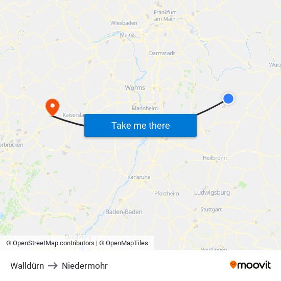 Walldürn to Niedermohr map