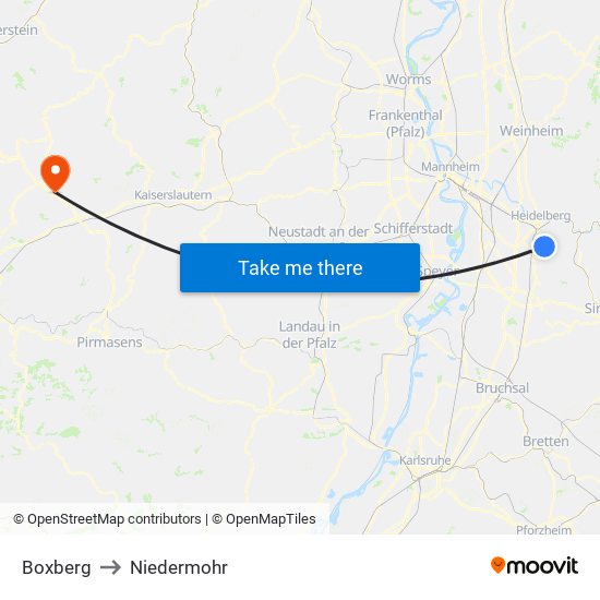 Boxberg to Niedermohr map