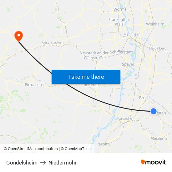 Gondelsheim to Niedermohr map