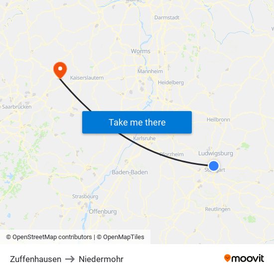 Zuffenhausen to Niedermohr map
