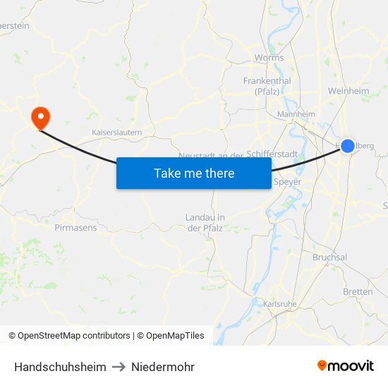 Handschuhsheim to Niedermohr map