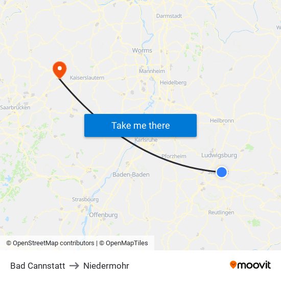 Bad Cannstatt to Niedermohr map