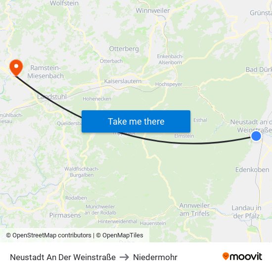 Neustadt An Der Weinstraße to Niedermohr map