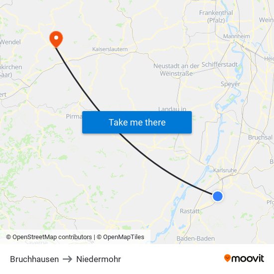 Bruchhausen to Niedermohr map