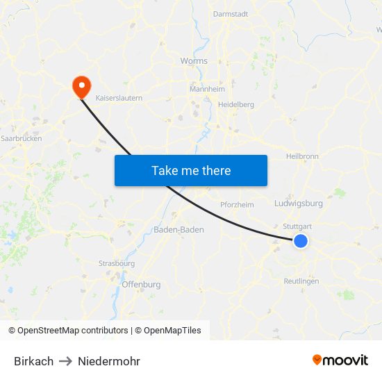 Birkach to Niedermohr map