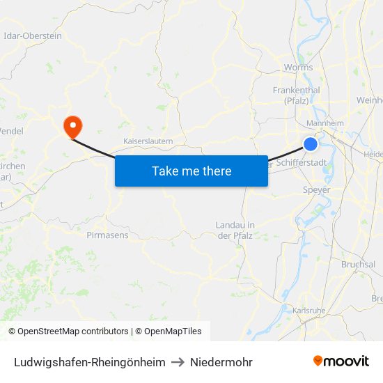 Ludwigshafen-Rheingönheim to Niedermohr map