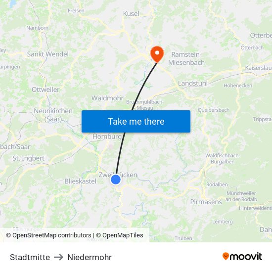 Stadtmitte to Niedermohr map