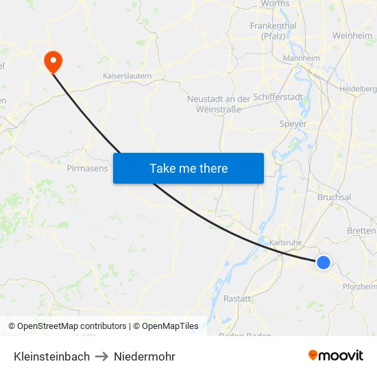 Kleinsteinbach to Niedermohr map