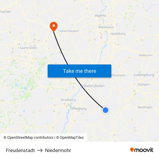 Freudenstadt to Niedermohr map